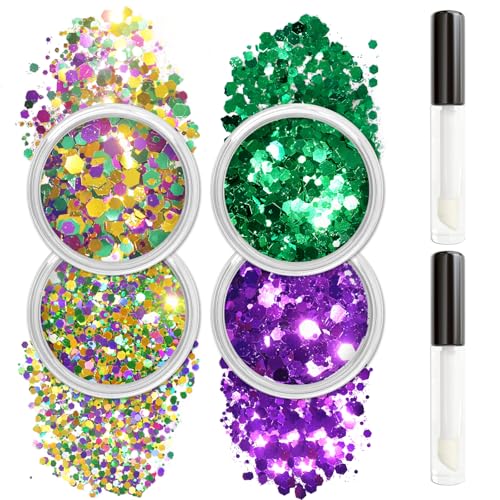 Allstarry Mardi Gras Face Glitter, 4 Colors Chunky Sparkle Set