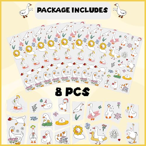 Silly Duck Temporary Tattoos Kids - 160+ Pcs Funny Goose Tattoo Party Decorations Fake Temp Stickers One Goose Birthday Decor for Kids Baby Boys Girls Geese Animals Duck Theme Gifts Supplies Favors