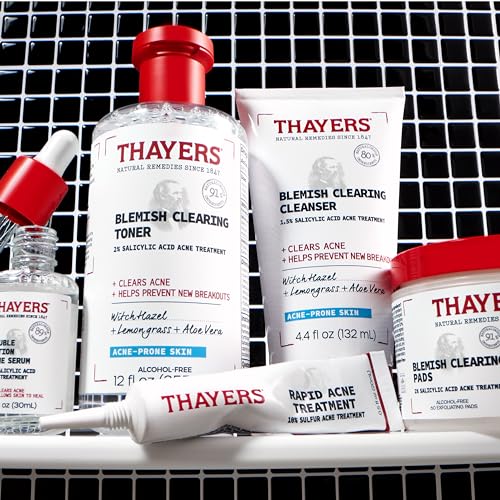 Thayers Blemish Clearing Acne Pads, Salicylic Acid Acne Treatment for Face, Pore Reducing, Exfoliating, and Soothing Skincare, Witch Hazel Toner Pads, 60 Ct