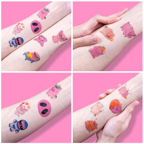 96 PCS Pre-Cut Pig Temporary Tattoos for Kids