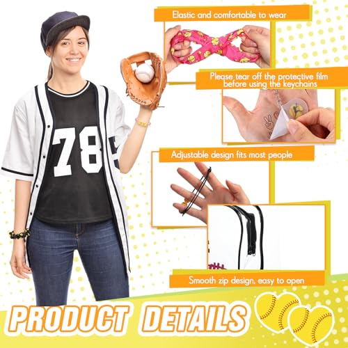 Meanplan 60 Pcs Softball Party Favors Softball Team Gifts for Players with 12 Set Bracelets Keychains Makeup Bag Mini Brush with Mirror Hair Scrunchies for Sport Party Supplies