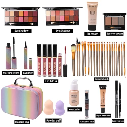 Rainbow Makeup Kit for Girls with Brushes & Case