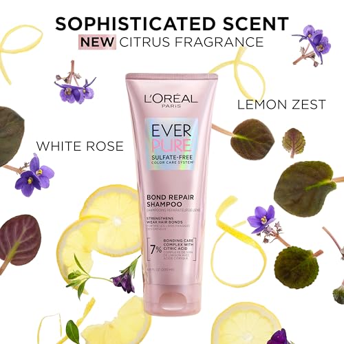 L'Oreal Paris Sulfate Free Bond Repair+ Shampoo,Hair Shampoo with Bond + Amino Acid Complex,Strengthens and Repairs Damaged or Color Treated Hair,EverPure,6.8 Fl Oz (Packaging May Vary),(Pack of 2)