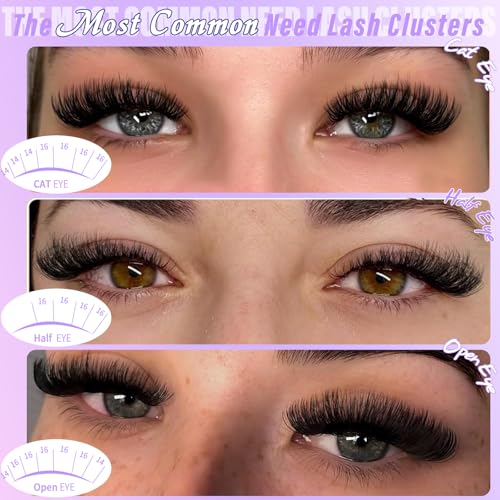 Lash Clusters 14-16mm Cluster Lashes Eyelash Extension 100D Thick Volume Eyelash Clusters 240 pcs D Curly Individual Lashes Wispy Lash Extension Supplement Pack DIY at Home by Anforlin
