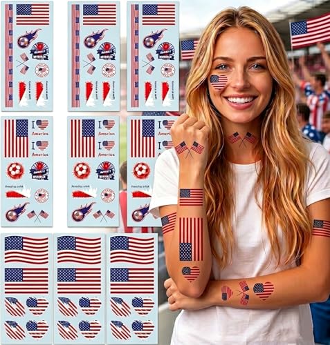 USA Soccer Face Stickers, 16 Sheets Temporary Tattoos