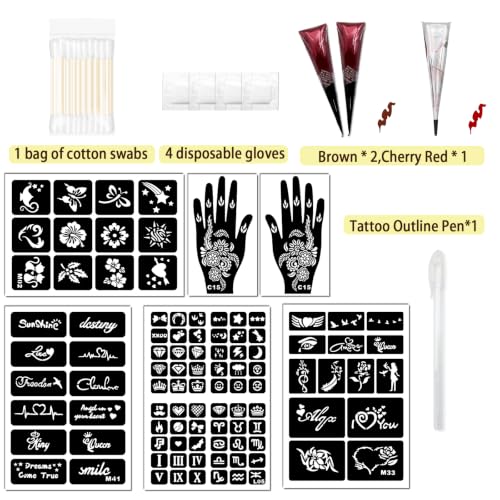 Temporary Tattoo Kit with 3 Pastes & 100 Stencils – Waterproof Body Art