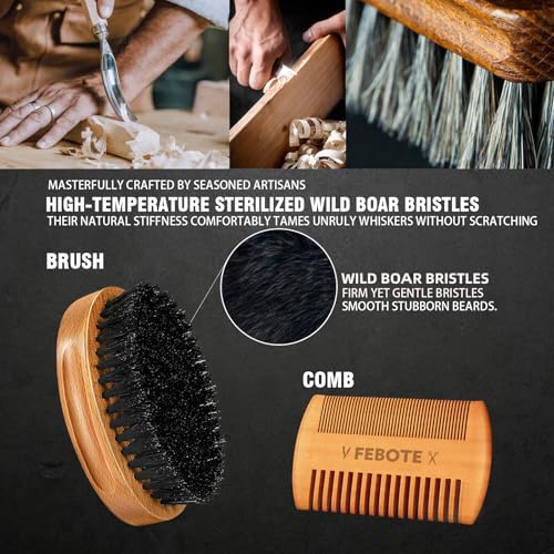 Innovation Beard&Hair Straightener for Men w/Natural Boar Bristle Brush, Pear Wood Comb, Mustache Scissors and Travel Bag, Professional Beard Care Set for Him, Men's Fashion and Grooming Gifts