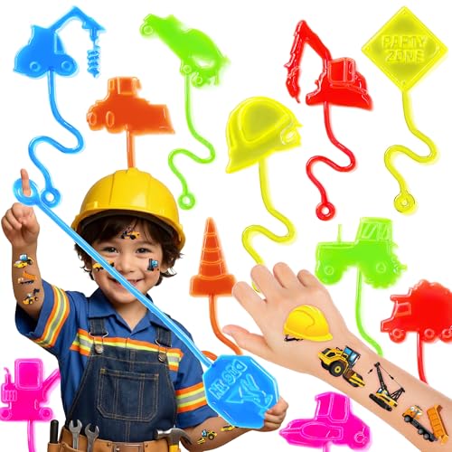 48 PC Construction Party Favors Set - Sticky Hands & Tattoos