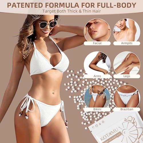 KOTAMU Waxing Beads Unscented Hard Wax Beads for Women& Men Full Body Thick &Thin Hair Removal, 1lb Pack Organic Wax Beans for Sensitive Skin Face Eyebrows Armpit Legs Bikini Brazilian Home Waxing