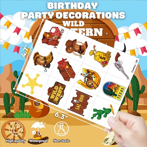 96 Pcs Western Cowboy Temporary Tattoos for Kids