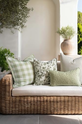 Crumbs Home Light Green Gingham 22x22 Indoor Outdoor Water-Resistant Throw Pillow Cover