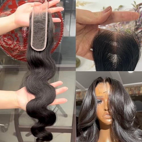 SKINLIKE Real HD Swiss Lace Closure Human Hair 2x6 Lace Closure with Clean Hairline Much More Density Full Cuticle Aligned Brazilian Human Hair Body Wave Style (18inch, HD BW 2x6 lace closure)