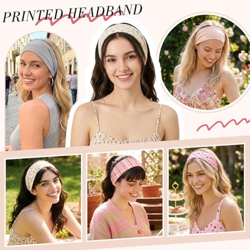8 Pack Pink Floral & Stripe Headbands for Girls - Non-Slip