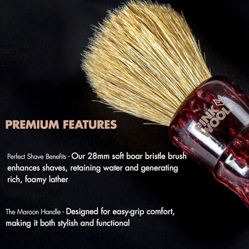 Luxury Boar Shaving Brush for Men ? 28mm Soft Boar Bristles, Dense Knot, Premium Handle, Rich Lather for Cream & Soap, Traditional Wet Shaving | MAROON HANDLE