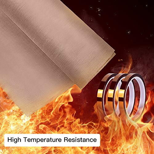 YRYM HT 3 Pack Teflon Sheet for Heat Press - 16" x 12" Teflon Sheets with 3 Rolls Heat Tape High Temp Tape for Sublimation Heat Resistant