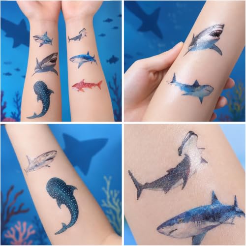 96 PCS Shark Temporary Tattoos - Realistic Ocean Animal Stickers