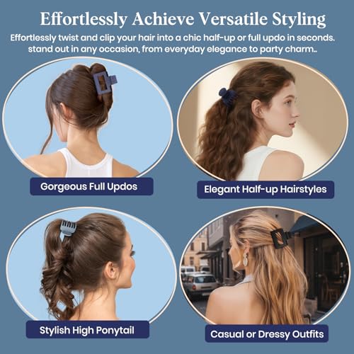 Oeusnael 8 Pack Medium Hair Clips for Women & Girls - Strong Hold Claw Clips in Blue