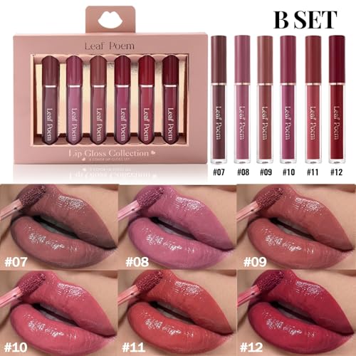 MooGlamor Lip Gloss Set - 6 Non-Sticky Shades with Soft Brush