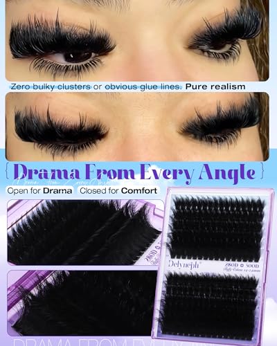 Delyneph Fluffy Lash Clusters C-280D&300D Thick Volume Eyelash Extensions