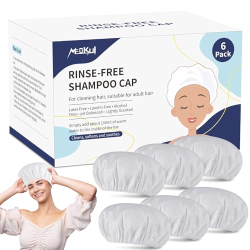 2025 Shampoo Caps No Rinse, Portable Rinse Free Shower Cap that Shampoos for Home, Nursing Home, Outdoor Travel, Surgery, Hospitalization, Mobility Impaired and Seniors 6/12 Pack (6 Pack)