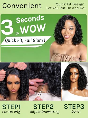 KLAIYI Water Wave Bob Wig - 14 Inch Glueless Human Hair