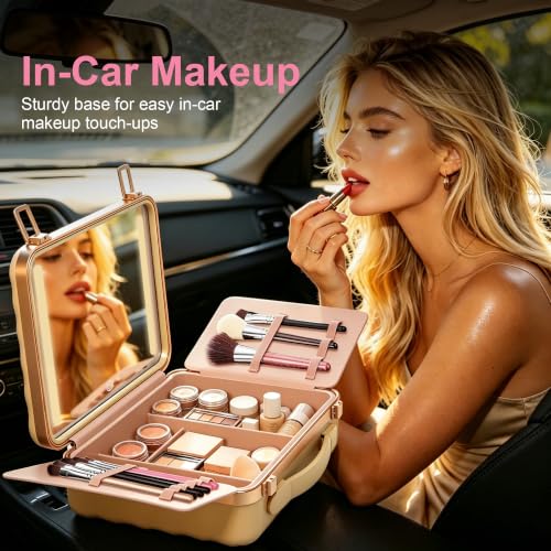 Makeup Travel Case with LED Lighted Mirror - Gold
