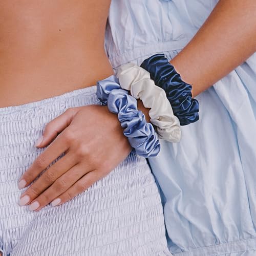 slip Large Scrunchies: Elevate Your Hair Game with Anti-Crease, Anti-Breakage Design, Crafted from Slipsilk¢â, Skye: 3 Pure Silk Scrunchies in Cornflower, Vanilla & Indigo