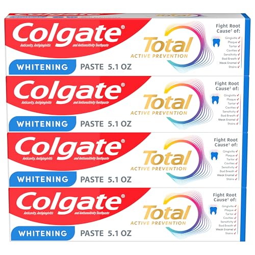 Colgate Total Whitening Toothpaste with Fluoride, Mint - 5.1 oz (4 Pack)