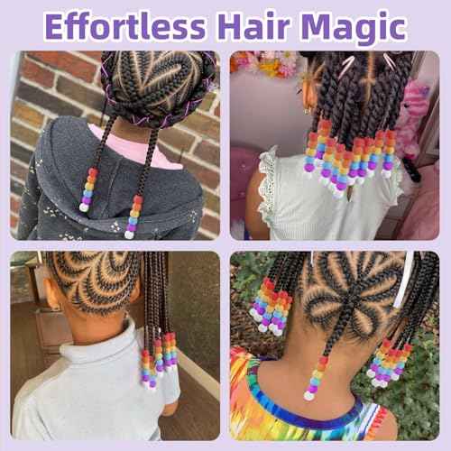 120Pcs 14mm Large Silicone Beads for Hair Braids, Soft Jellyish Hair Beads with 7mm Hole + 50 Rubber Bands and 1 Beader for Braiding, DIY Bracelets Necklaces Crafts (Multicolors)