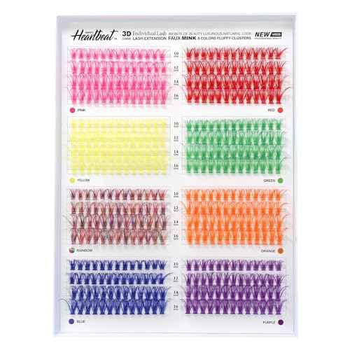3D Colored Lash Clusters 416 Pcs 8 Colors C Curl Faux Mink Lashes Colorful Individual Lashes Extension 10mm 12mm 14mm 16mm Mixed 40D Fluffy DIY Eyelashes Happy Heartbeat(8 Colors-C Curl, 40D-10-16)
