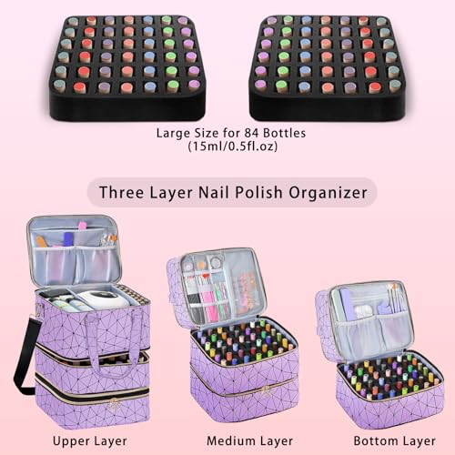 Nail Polish Organizer Bag - Holds 84 Bottles & UV Lamp