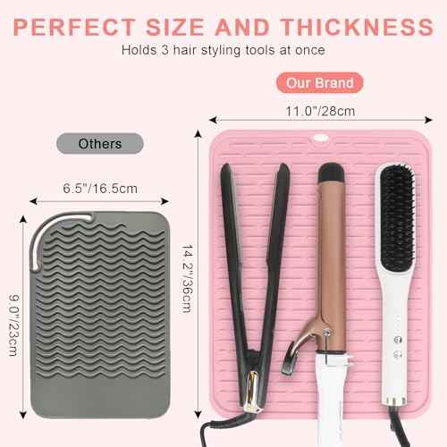 AMIJEAL Oversize Silicone Heat Resistant Mat for Hair Tools, Curling Iron Mat, Hot Tools Holder, Portable Flat Iron Hair Straightener Pad Cover for Travel Vanity Salon(14.2" x 11.0")