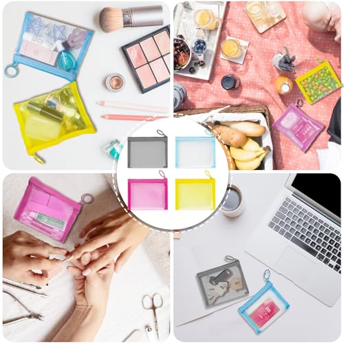 Mini Mesh Makeup Bags 4 Pack - Small Clear Nylon Cosmetic Pouches with Zipper - CarryEpic