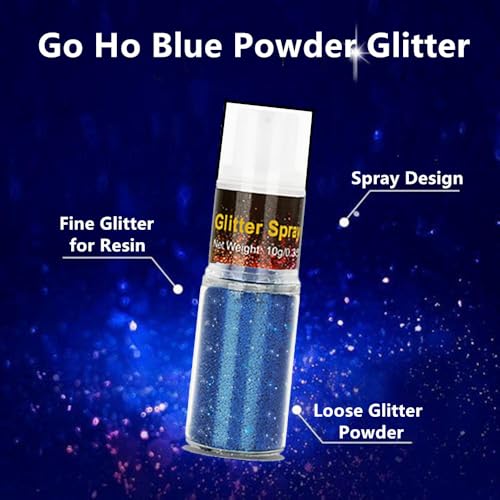 Go Ho Blue Glitter Spray for Body & Hair, Ultra-Fine Sparkle Powder, Festival Makeup, 10g