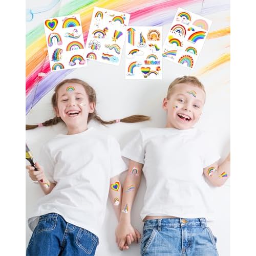 170 Pieces Rainbow Temporary Tattoos Stickers,20 Sheets Rainbow Cloud Sun Themed Tattoos Stickers Party Decoration favors for Kids Girl Boys Birthday Baby Shower Party Decoration Supplies