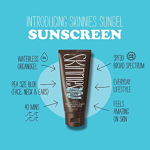 Skinnies Sungel New Formula SPF30 Eco Sunscreen, 3.4oz UVA UVB, Not Diluted With Water, Reef Safe, Vegan, Use Pea Size Blob
