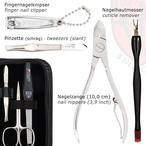 3 Swords Germany - brand quality 6 piece manicure pedicure grooming kit set genuine leather case black, Made in Germany