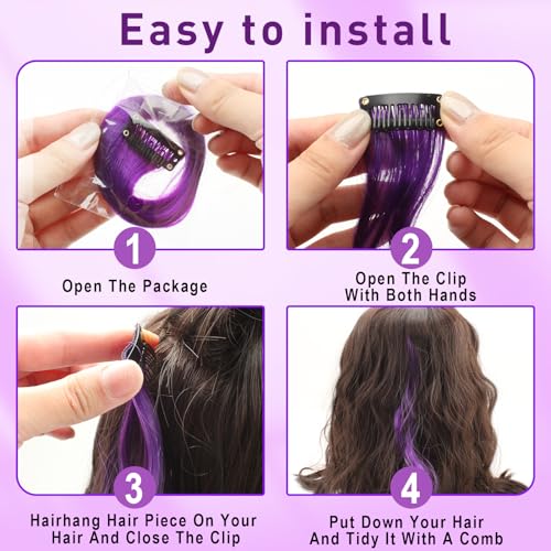 12-Piece Colored Clip-In Hair Extensions, 17" Curly Rainbow Highlights