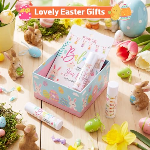 12 Pack Easter Gifts for Coworkers Employees Lip Balm Bulk Moisturizing Nourishing Lip Care Thank You Gift Set for Women Adults Adorable Easter Basket Stuffers Party Favors (Bunny)