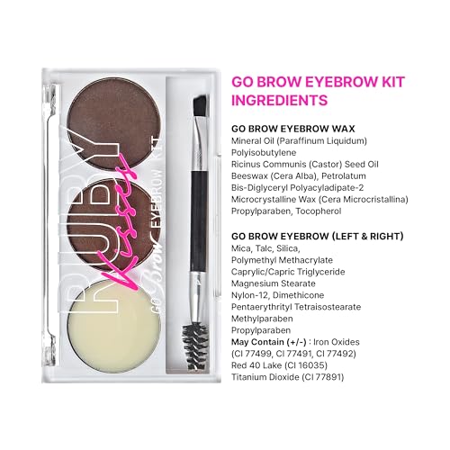 Ruby Kisses Go Brow Eyebrow Kit, Dual Shade Powder & Wax, Includes 3 Stencils, Perfect for Shaping & Defining, Natural Brow Look, Ideal for Sparse Brows