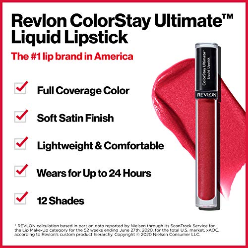 Revlon ColorStay Ultimate Liquid Lipstick, Longwear Rich Lip Colors, Wears for Up to 24 Hours, Satin Finish, 020 Buffest Beige, 0.1 fl oz