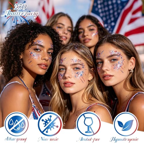 Red White Blue Glitter Stick for 4th of July Makeup