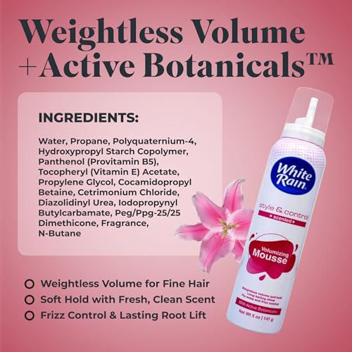 White Rain Volumizing Mousse for Hair Volume - 3 Pack 5 oz Each, Lightweight Styling Volume Hair Mousse for Women, Frizz Control & Root Lift, Fresh Scent