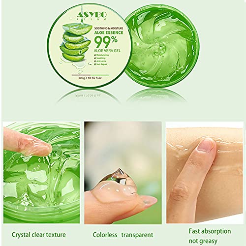300x2 ML Natural Aloe Vera Gel -Organic Moisturizing Aloe Vera, Soothing and Hydrating, Sunburn and Scar Repair, After Sun Care for Face Body Hair