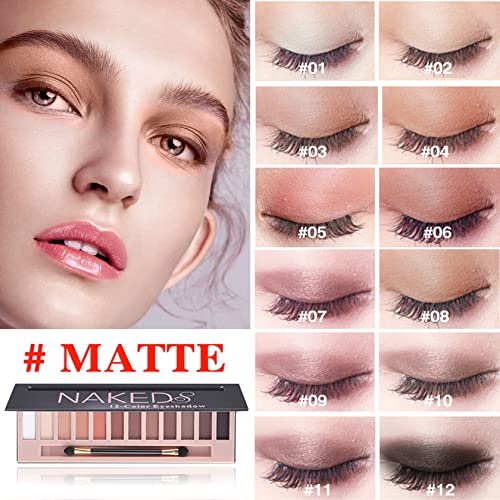 LZYLLS 12 Shades Nude Matte Eyeshadow Palette,Shimmer Naked Eyeshadow Palette,Eye Shadow Palette Natural Flash Waterproof Smoked Professional Makeup Palette With Brush(Matte)