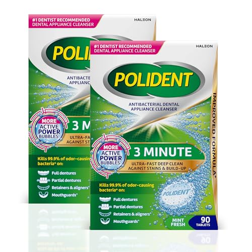 Polident 3 Minute Antibacterial Denture & Retainer Cleaner Tablets, 180 Count