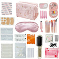 FUNWOOD Wedding Day Emergency Kit for Bride—Pink 70Pcs Velvet Makeup Bag & Essentials