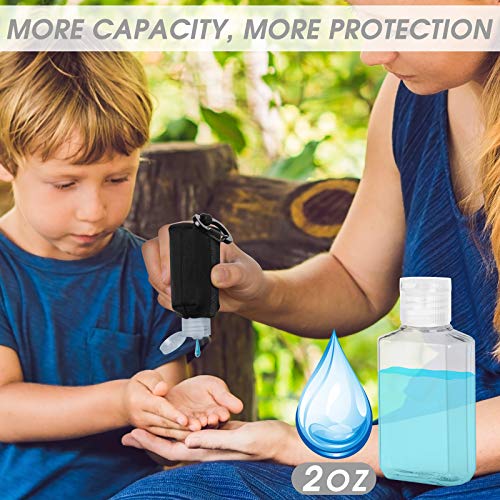 Reusable 60ML Hand Sanitizer Bottle Case with Carabiner, Travel Refillable Containers for Soap, Lotion, Liquids