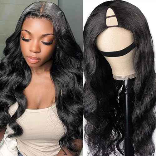V Part Wig Human Hair Body Wave Upgrade U Part Human Hair Wig Beginner Friendly Clip In V Shape Wigs for Women Natural Black Color 18 Inch