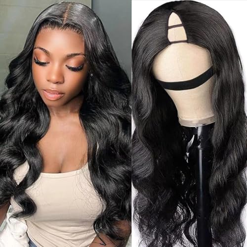 V Part Wig Human Hair Body Wave Upgrade U Part Human Hair Wig Beginner Friendly Clip In V Shape Wigs for Women Natural Black Color 16 Inch